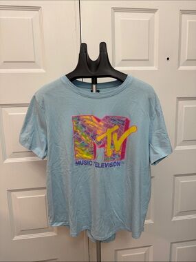 MTV Pastel Blue T‑Shirt with Neon Multicolor Logo